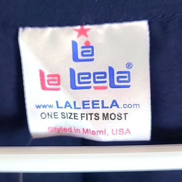 LaLeela Navy Cover-up with White Embroidered Neckline, Kimono Sleeves OSFM,NWOT - Picture 4 of 5